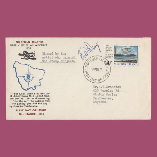 Norfolk Island 1974 First Visit by an Aircraft FDC signed by Baker William McCoy
