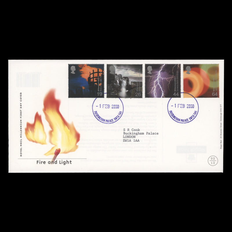 Great Britain 2000 Fire and Light first day cover, BUCKINGHAM PALACE