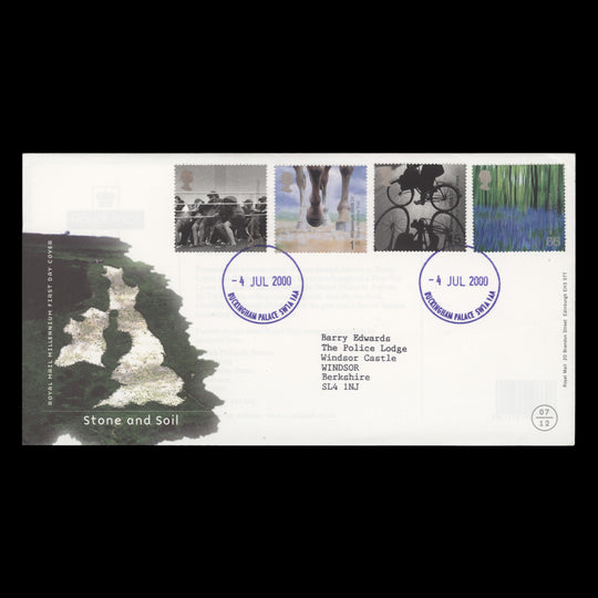 Great Britain 2000 Stone and Soil first day cover, BUCKINGHAM PALACE