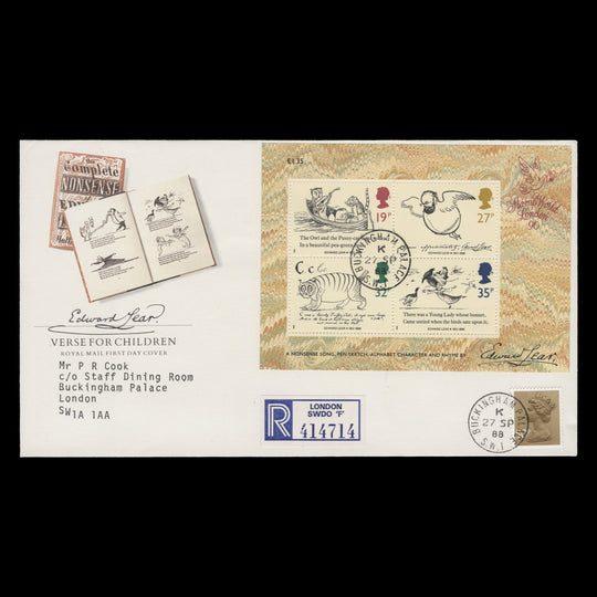 Great Britain 1988 Edward Lear Centenary first day cover, BUCKINGHAM PALACE