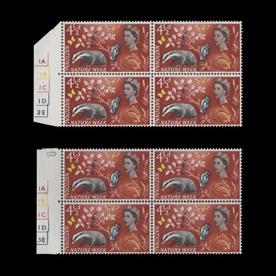 Great Britain 1963 (MLH) 4½d National Nature Week ordinary cylinder blocks