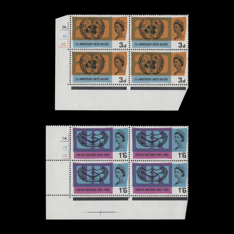 Great Britain 1965 (MNH) United Nations Anniversary ordinary cylinder blocks