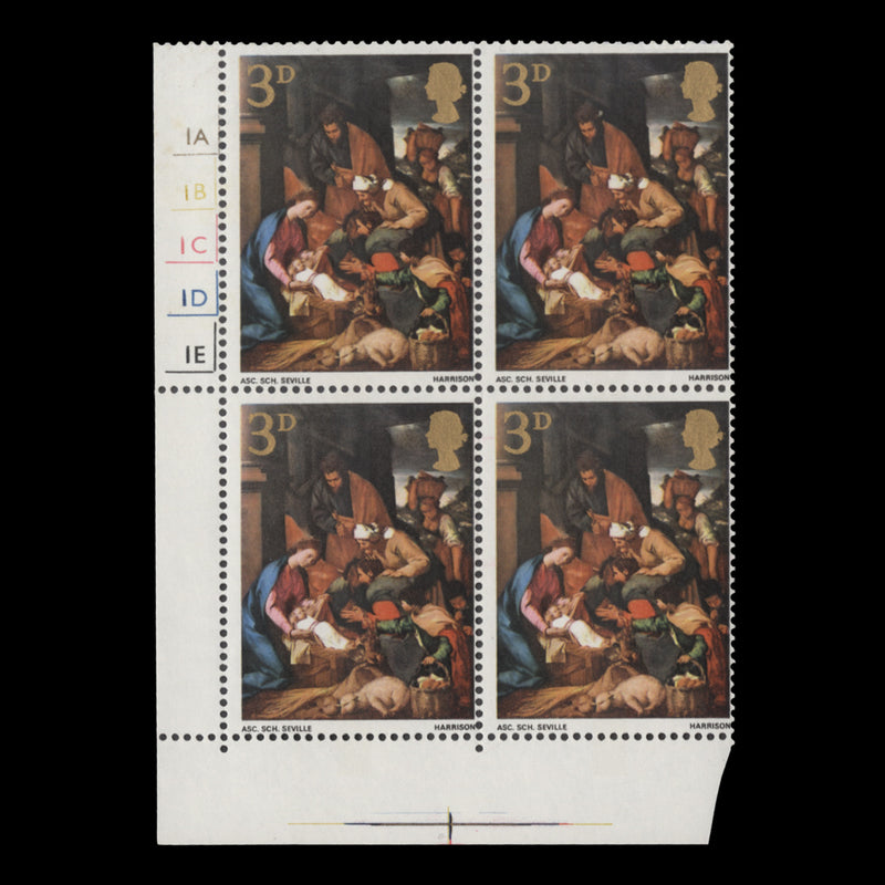 Great Britain 1967 (MNH) 3d Christmas cylinder 1A–1B–1C–1D–1E block