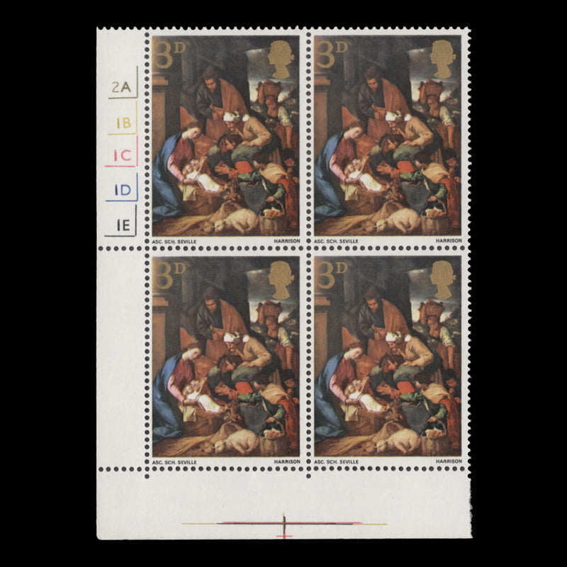 Great Britain 1967 (MNH) 3d Christmas cylinder 2A–1B–1C–1D–1E block