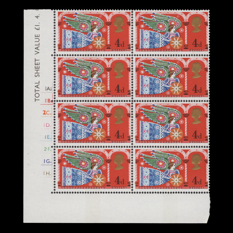 Great Britain 1969 (MNH) 4d Christmas cylinder block, wide phosphor band