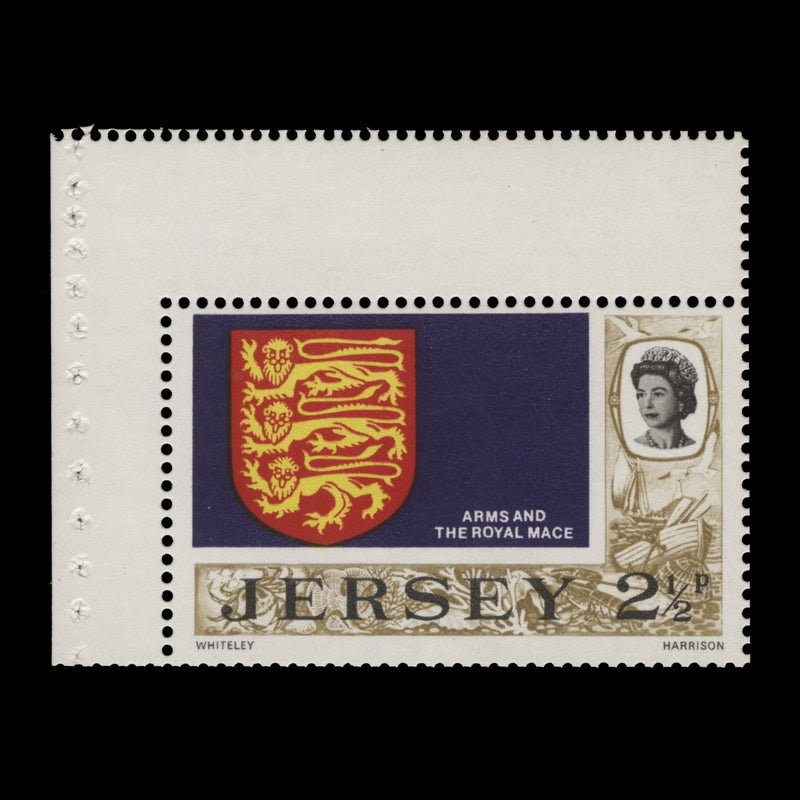 Jersey 1971 (Error) 2½p Arms & Royal Mace booklet pane missing gold