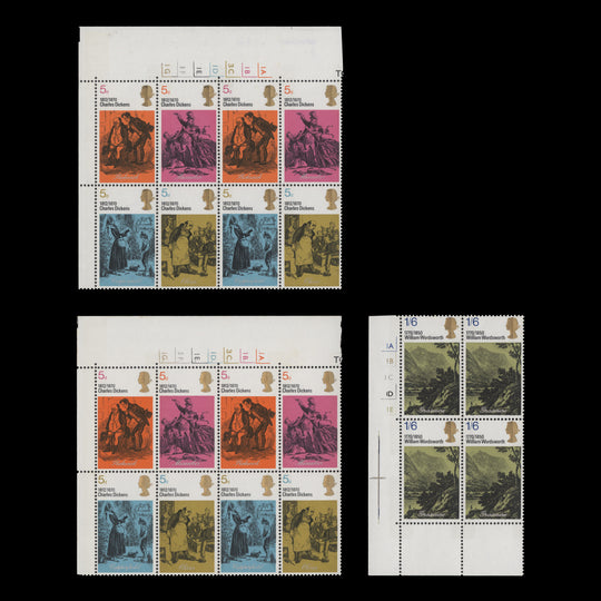 Great Britain 1970 (MNH) Literary Anniversaries cylinder blocks