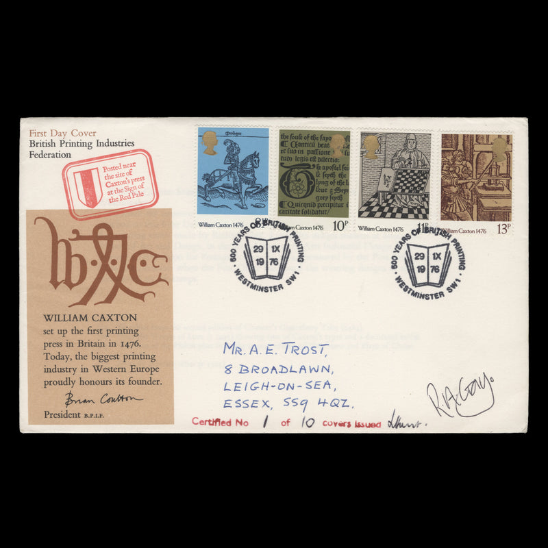 Great Britain 1976 Printing Anniversary FDC signed by Richard Gay