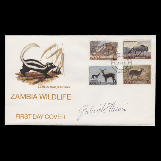 Zambia 1983 Wildlife first day cover signed by designer Gabriel Ellison