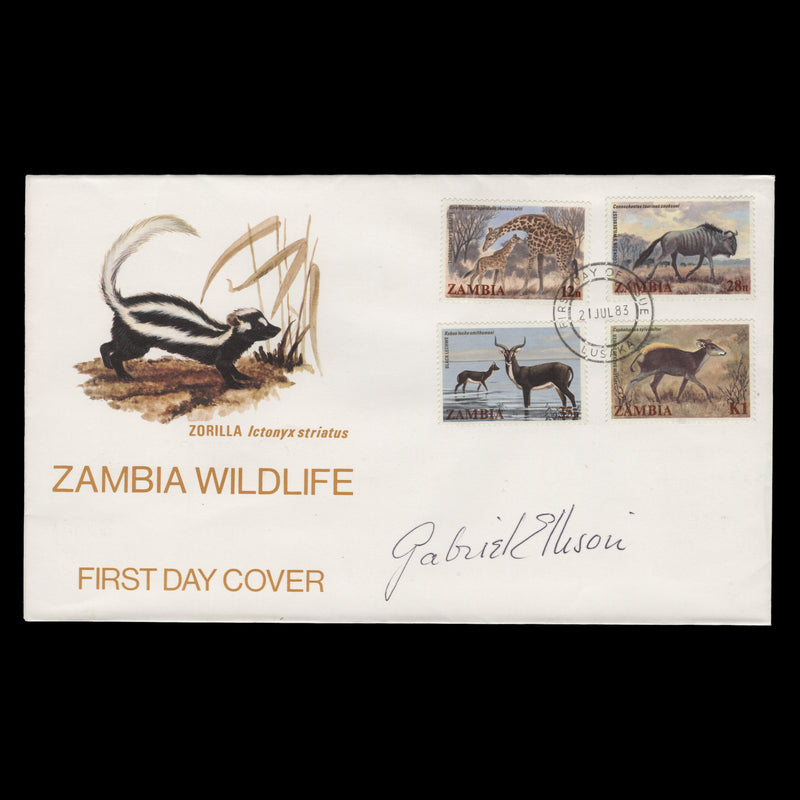 Zambia 1983 Wildlife first day cover signed by designer Gabriel Ellison