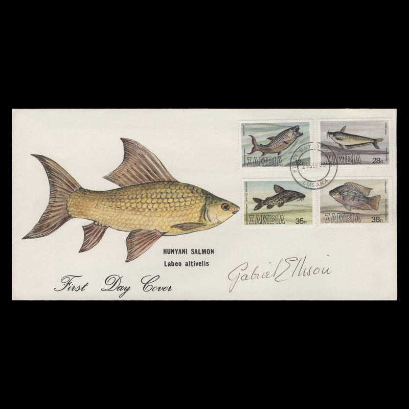 Zambia 1983 Fish first day cover signed by designer Gabriel Ellison
