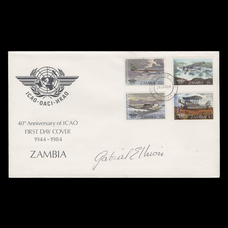 Zambia 1984 ICAO Anniversary first day cover signed by designer