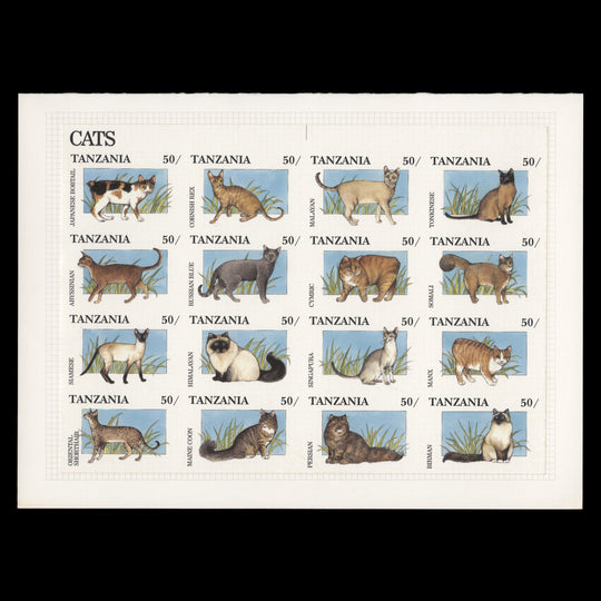 Tanzania 1991 Cats imperf proof sheetlet in presentation folder