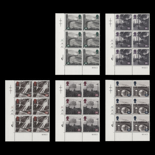 Great Britain 1994 (MNH) Age of Steam cylinder no-dot blocks