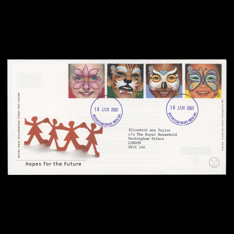 Great Britain 2001 Face Paintings first day cover, BUCKINGHAM PALACE