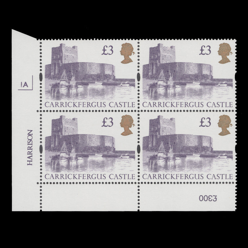 Great Britain 1995 (MNH) £3 Carrickfergus Castle plate 1A block