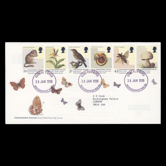 Great Britain 1998 Endangered Species first day cover, BUCKINGHAM PALACE