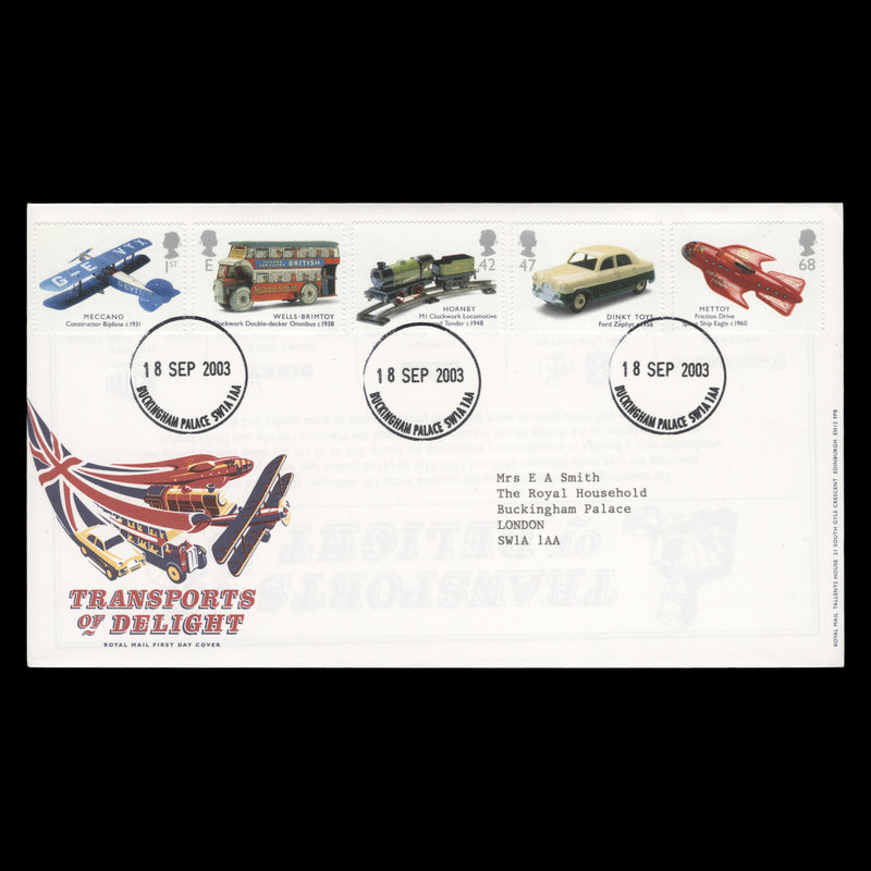 Great Britain 2003 Classic Transport Toys first day cover, BUCKINGHAM PALACE