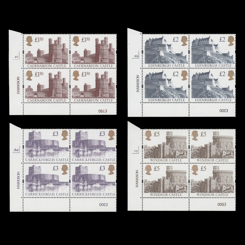 Great Britain 1996 (MNH) Castle Definitives plate blocks, PVA gum