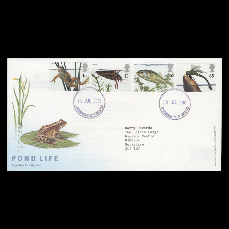 Great Britain 2001 Pond Life first day cover, BUCKINGHAM PALACE