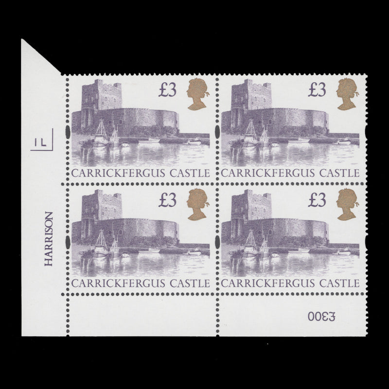 Great Britain 1997 (MNH) £3 Carrickfergus Castle plate 1L block, PVA