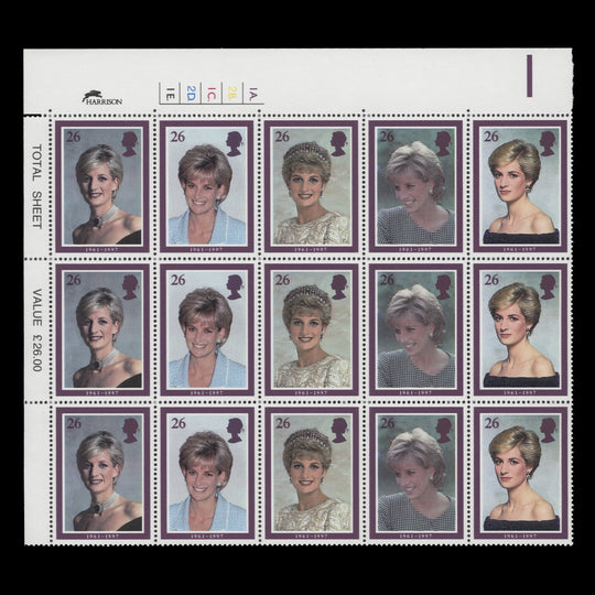 Great Britain 1998 (MNH) Diana Commemoration cylinder dot block