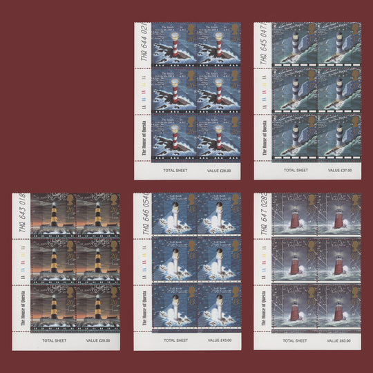 Great Britain 1998 (MNH) Lighthouses plate 1A–1A–1A–1A–1A blocks