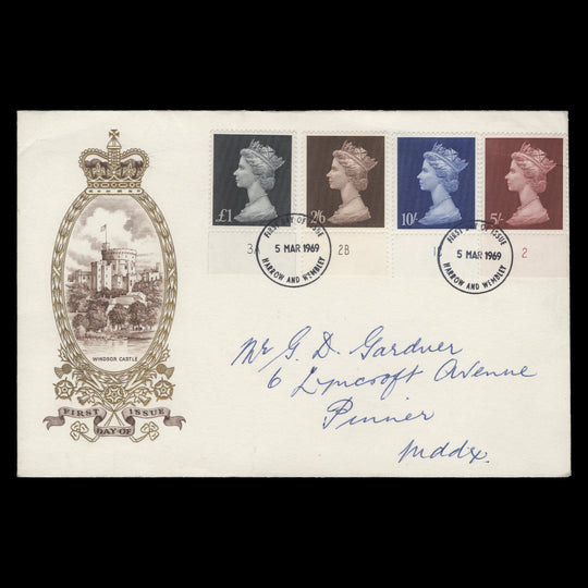Great Britain 1969 Large-Format Definitives first day cover, HARROW AND WEMBLEY