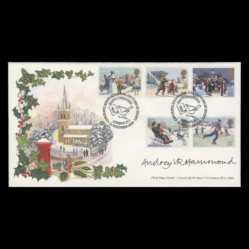 Great Britain 1990 Christmas first day cover signed by artist Audrey Hammond