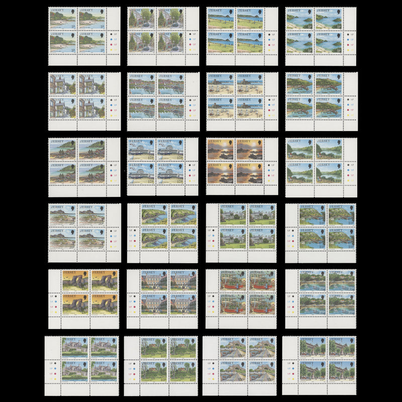 Jersey 1989 (MNH) Scenic Definitives plate 1F–1F–1F–1F blocks