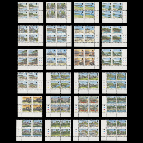 Jersey 1989 (MNH) Scenic Definitives plate 1E–1E–1E–1E blocks