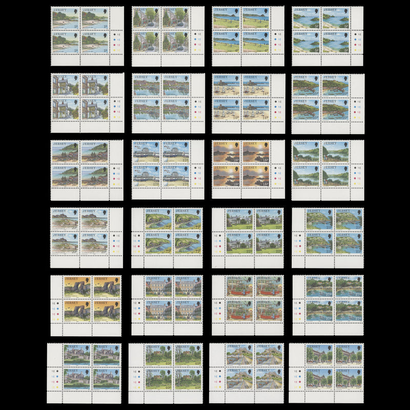 Jersey 1989 (MNH) Scenic Definitives plate 1E–1E–1E–1E blocks