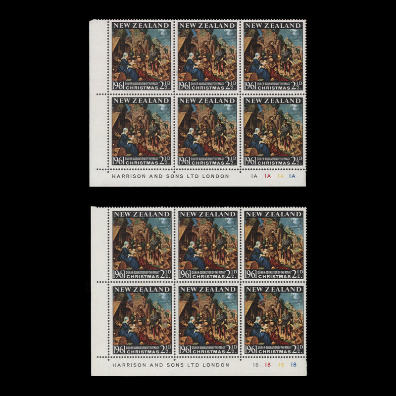 New Zealand 1961 (MNH) 2½d Christmas imprint/plate blocks