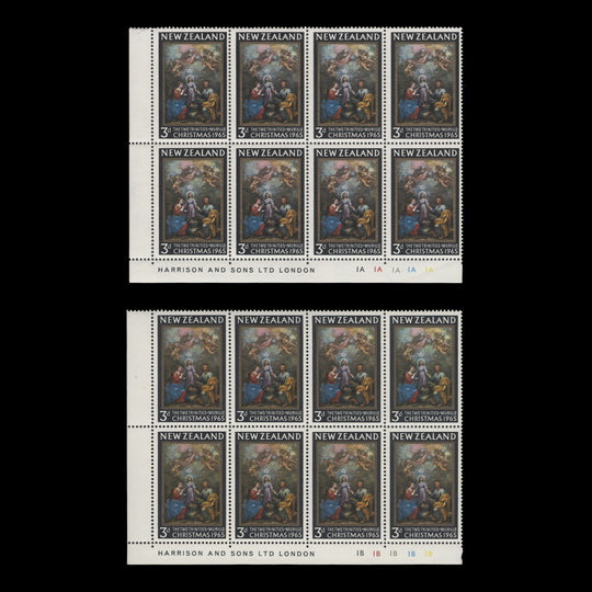 New Zealand 1965 (MNH) 3d Christmas imprint/plate blocks