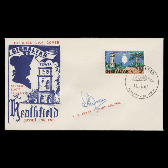 Gibraltar 1967 General Eliott Birth Anniversary FDC signed by designer