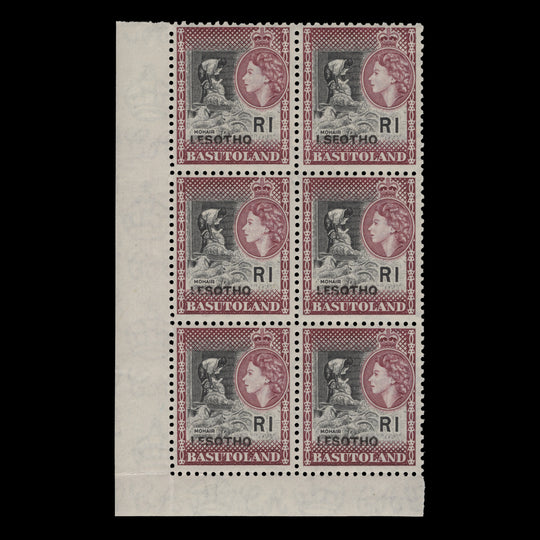 Lesotho 1966 (Variety) R1 Goat Shearing block with 'LSEOTHO' overprint, script CA