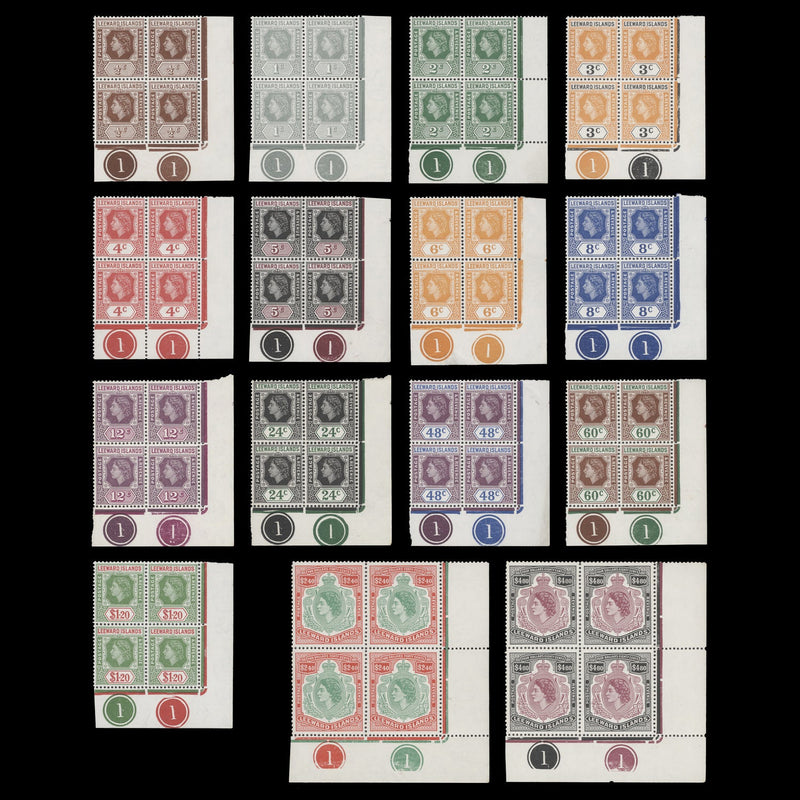 Leeward Islands 1954 (MLH) Definitives plate blocks