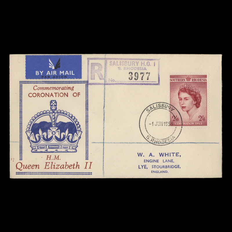 Southern Rhodesia 1953 (FDC) 2s6d Coronation, SALISBURY