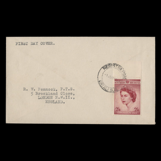 Southern Rhodesia 1953 (FDC) 2s6d Coronation, UMTALI