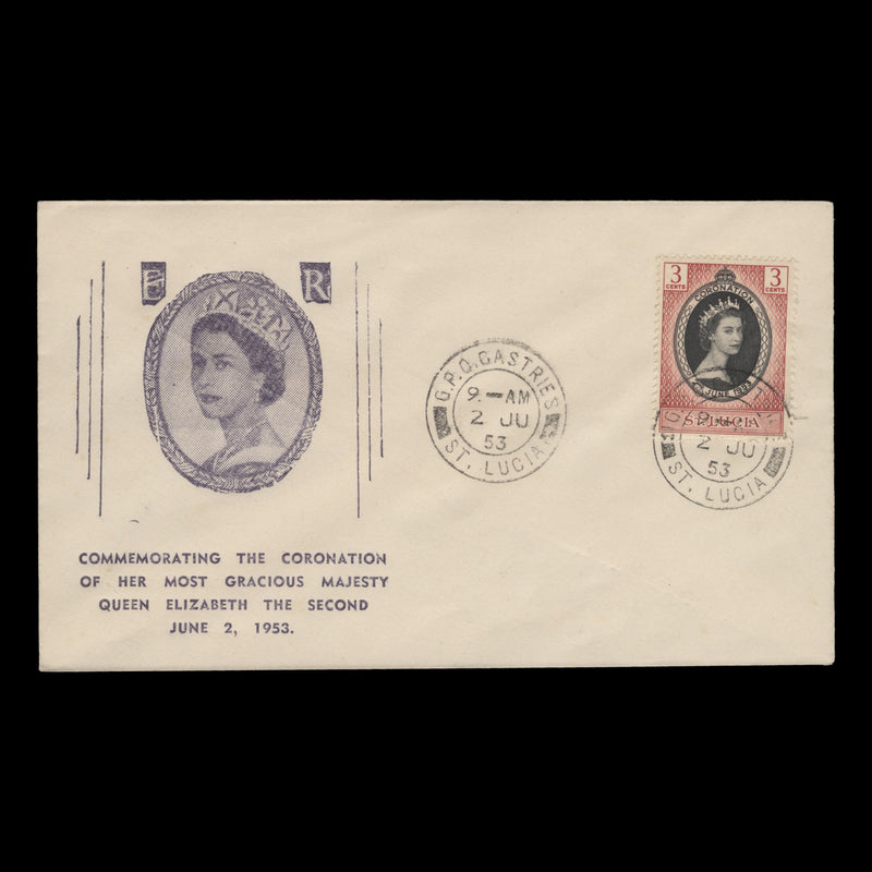 Saint Lucia 1953 (FDC) 3c Coronation, CASTRIES