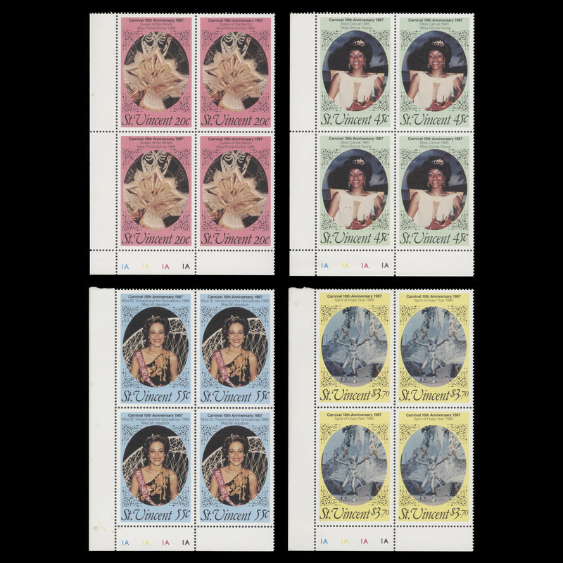 Saint Vincent 1987 (MNH) Carnival Anniversary plate blocks