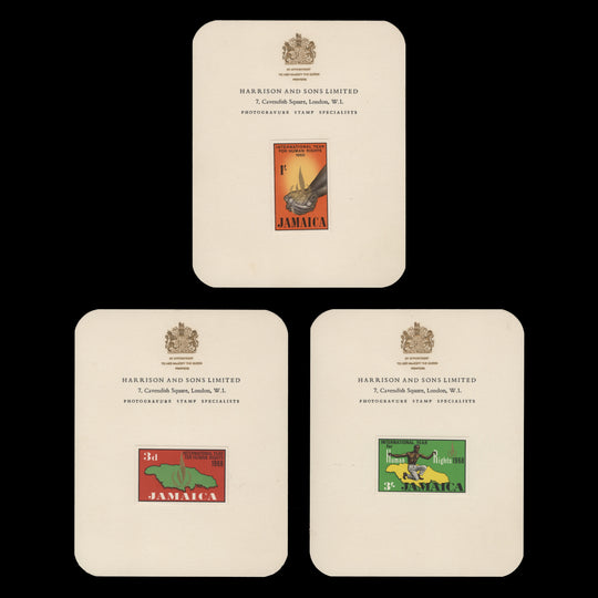 Jamaica 1968 Human Rights Year imperf proofs on presentation cards