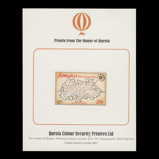 Jamaica 1976 Sixteenth Century Maps imperf proof on presentation card