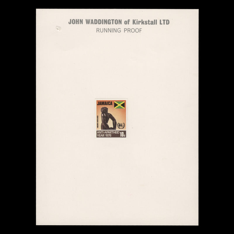 Jamaica 1978 Anti-Apartheid Year imperf running proof on presentation card