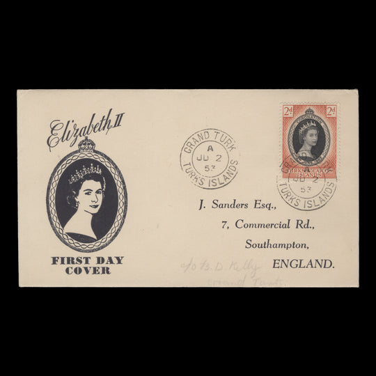 Turks & Caicos Islands 1953 (FDC) 2d Coronation, GRAND TURK