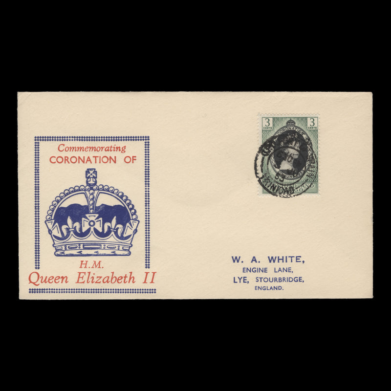 Trinidad & Tobago 1953 (FDC) 3c Coronation, PORT OF SPAIN