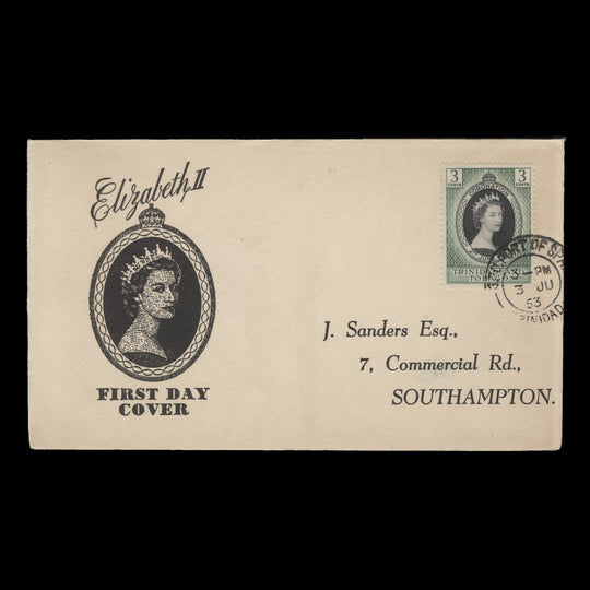 Trinidad & Tobago 1953 (FDC) 3c Coronation, PORT OF SPAIN