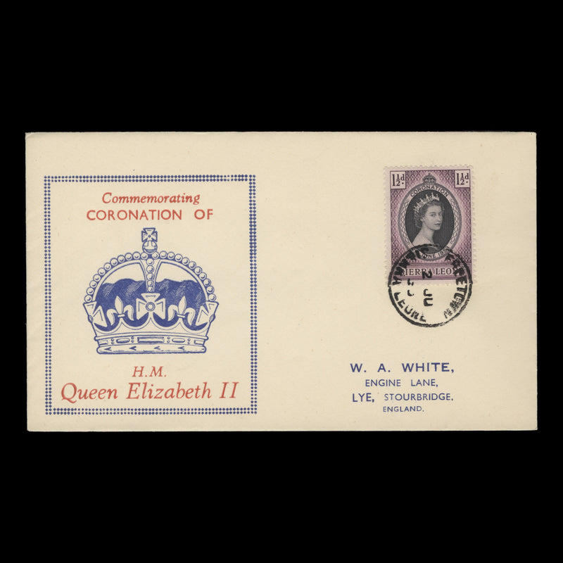 Sierra Leone 1953 (FDC) 1½d Coronation, FREETOWN