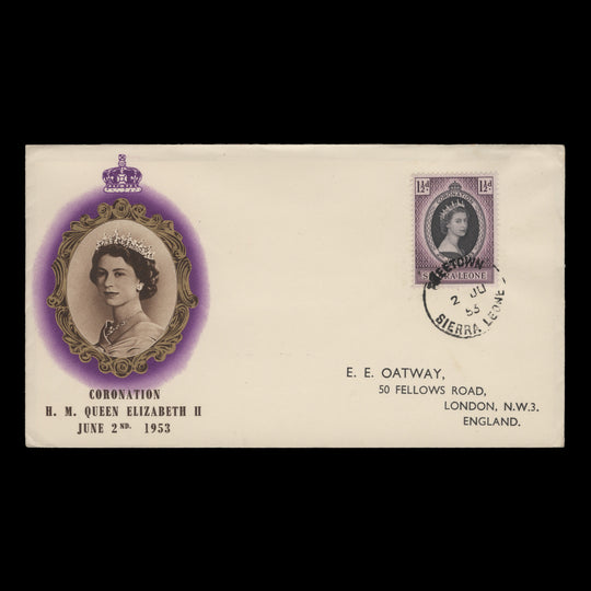 Sierra Leone 1953 (FDC) 1½d Coronation, FREETOWN