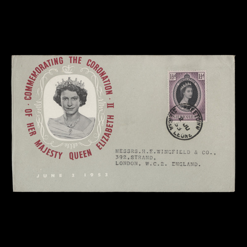 Sierra Leone 1953 (FDC) 1½d Coronation, FREETOWN